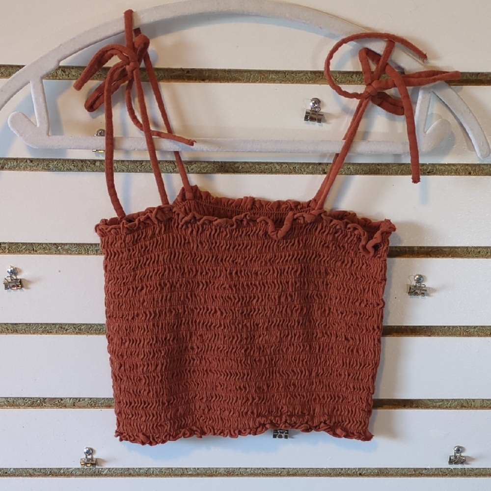 Wild Fable Terracotta Smocked Crop Top